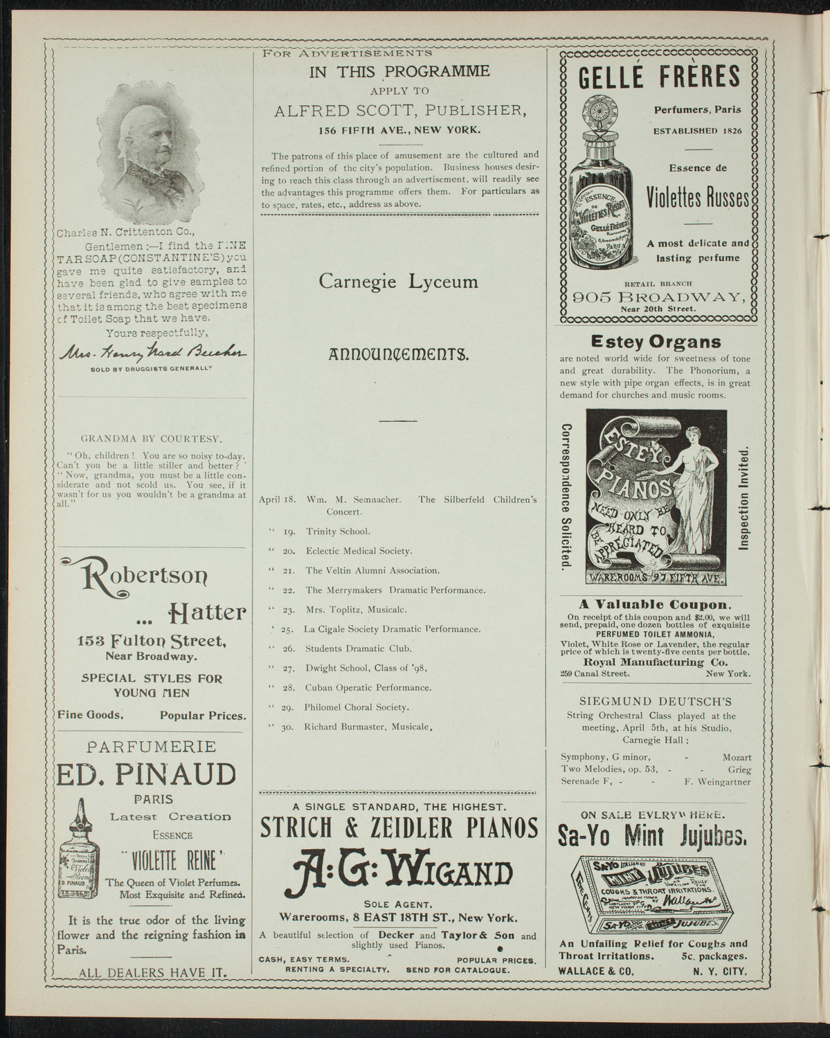 Amateur Comedy Club, April 16, 1898, program page 2