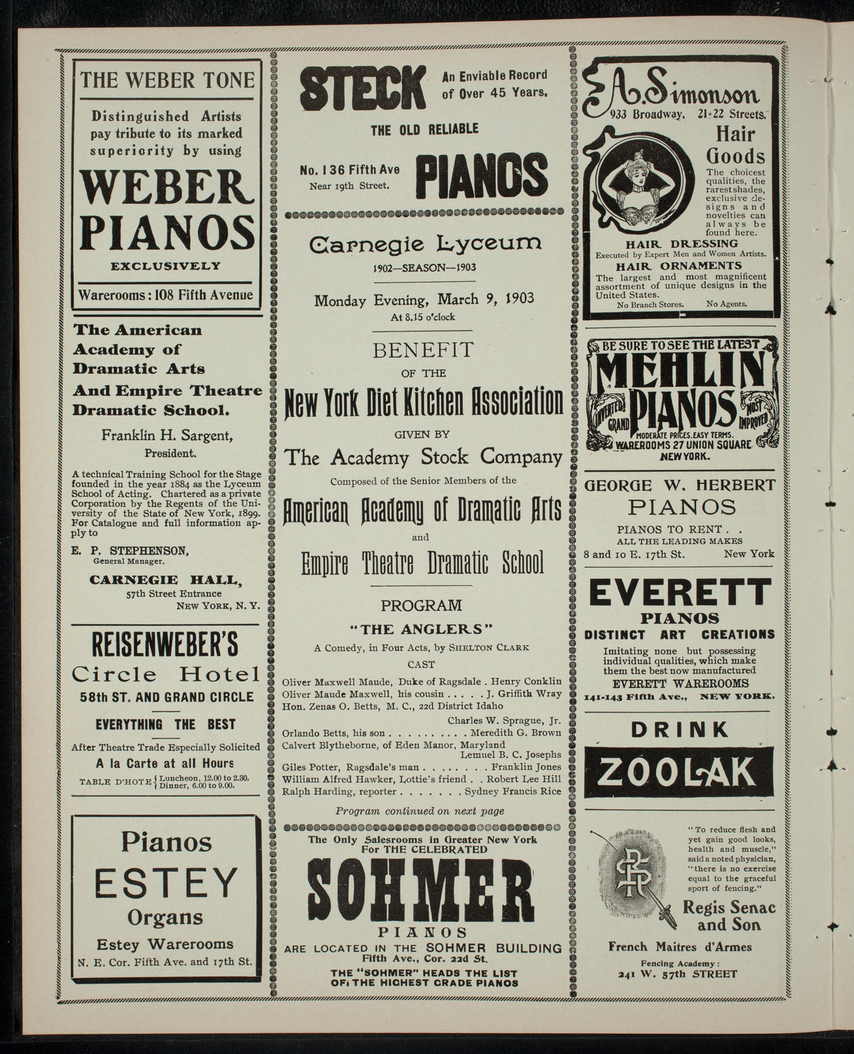 Benefit: New York Diet Kitchen Association (Academy Stock Company: American Academy of Dramatic Arts/Empire Theatre Dramatic School), March 9, 1903, program page 2