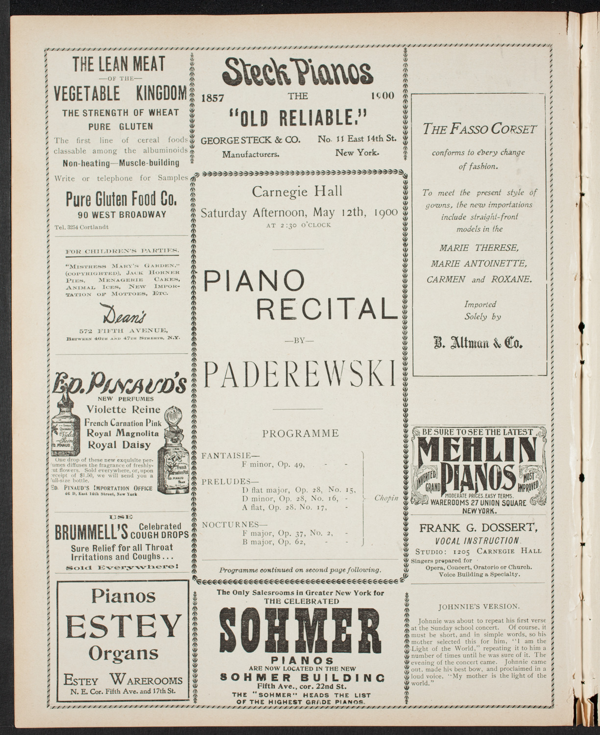 Ignacy Jan Paderewski, Piano, May 12, 1900, program page 4