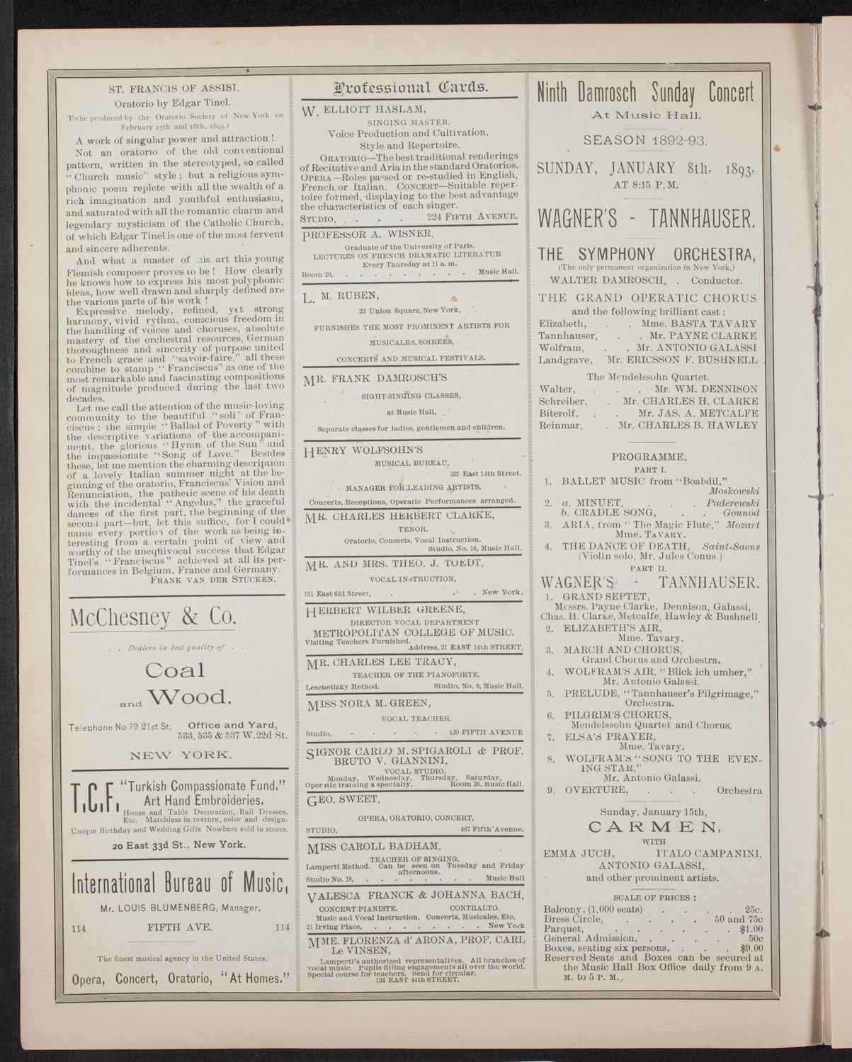 New York Symphony Orchestra, January 6, 1893, program page 2