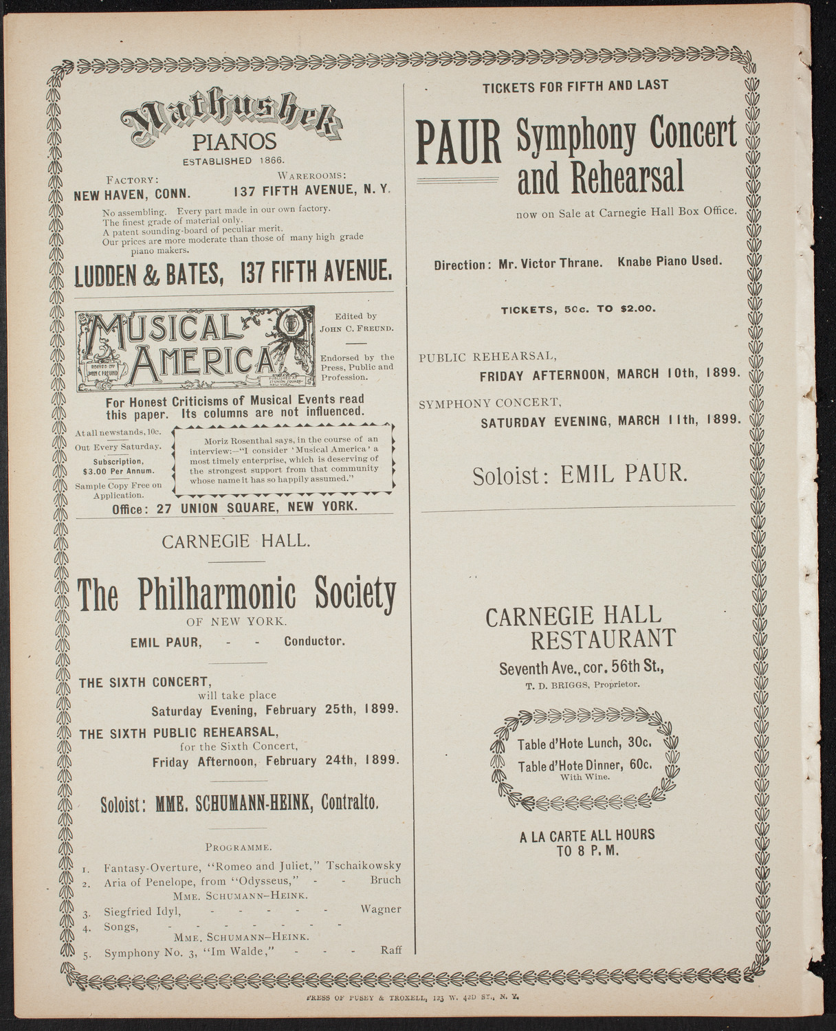 Paur Symphony Orchestra, February 18, 1899, program page 8