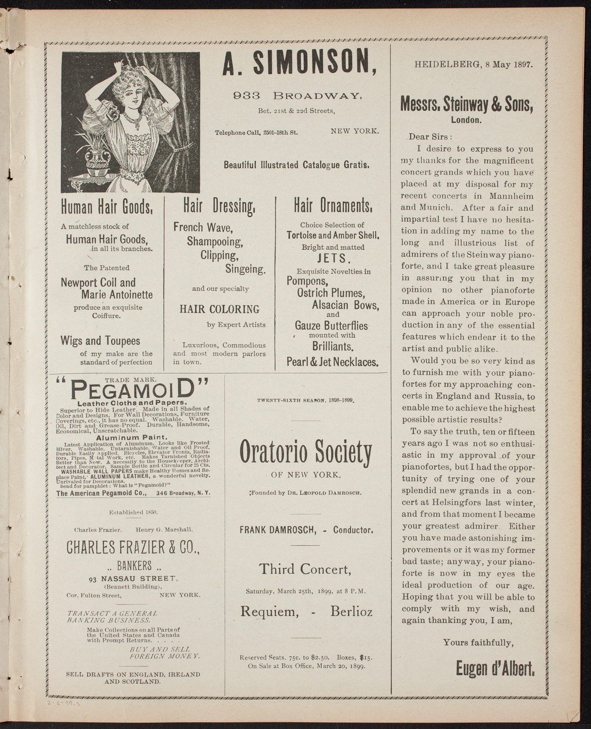 Benefit: Workingman's School and District Nursing Department, February 11, 1899, program page 5