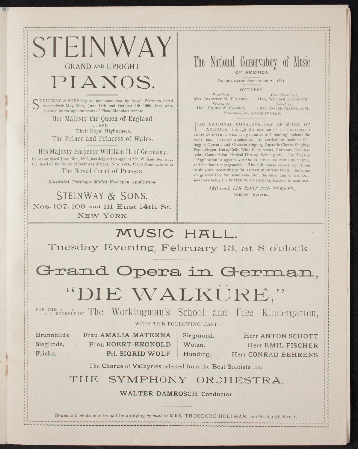 New York Philharmonic, January 13, 1894, program page 5