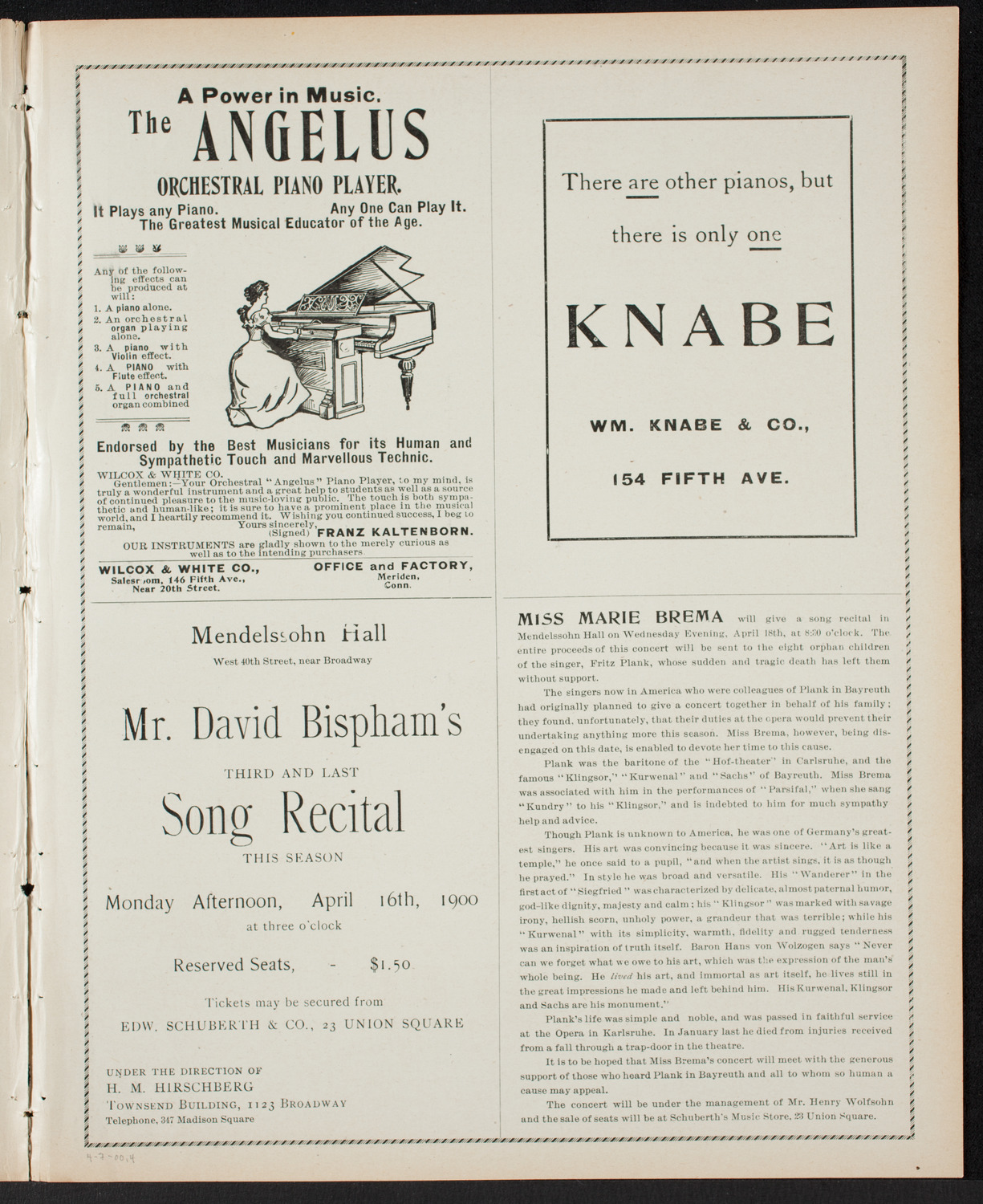 New York Philharmonic, April 7, 1900, program page 7