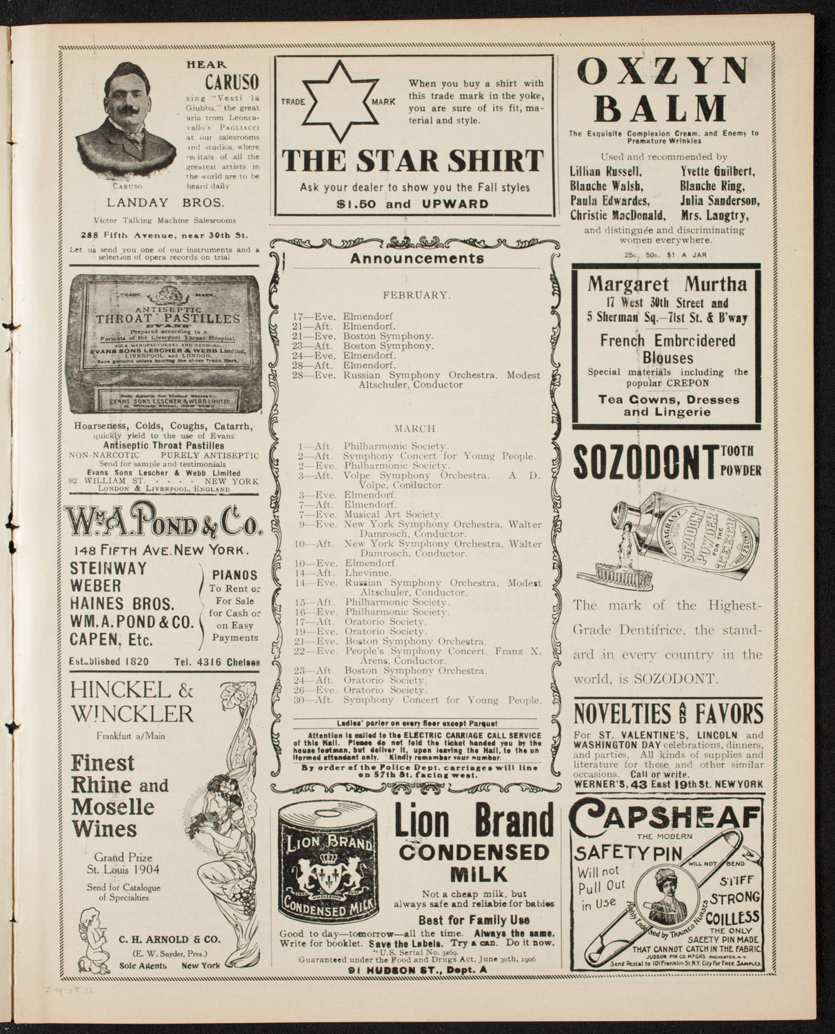 New York Banks' Glee Club, February 14, 1907, program page 3