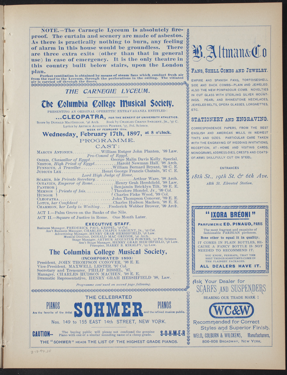 Columbia College Musical Society, February 17, 1897, program page 3