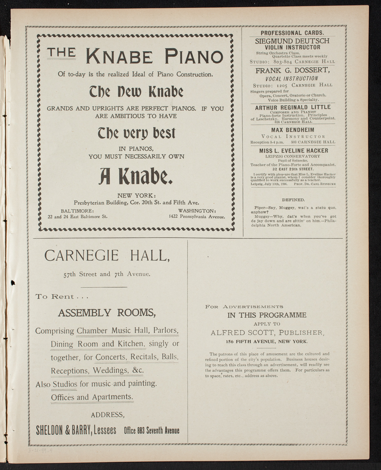 Emil Sauer, Piano, March 21, 1899, program page 7