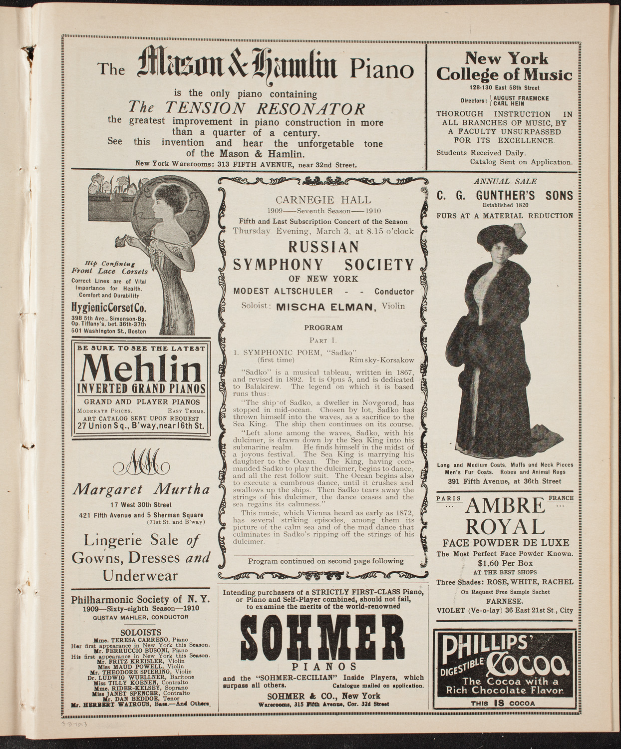 Russian Symphony Society of New York, March 3, 1910, program page 5