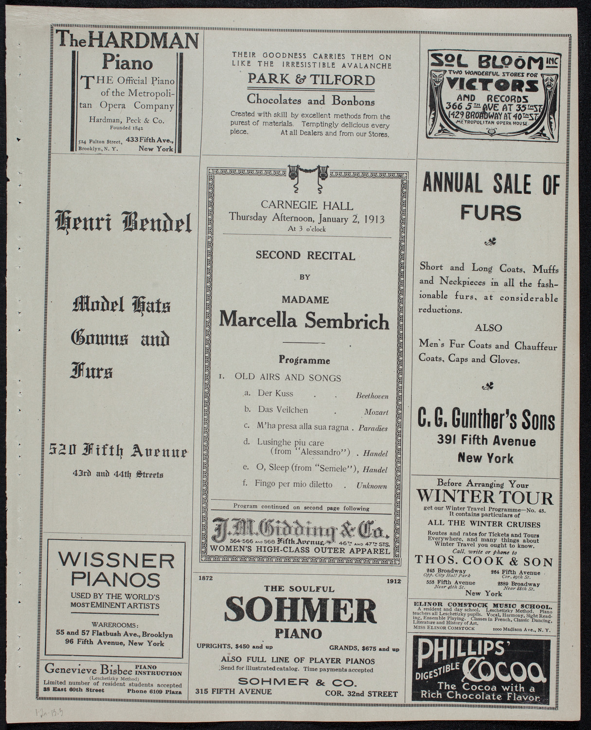 Marcella Sembrich, Soprano, January 2, 1913, program page 5