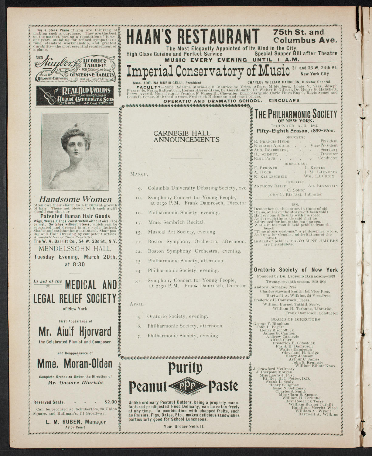 New York Philharmonic, March 9, 1900, program page 2