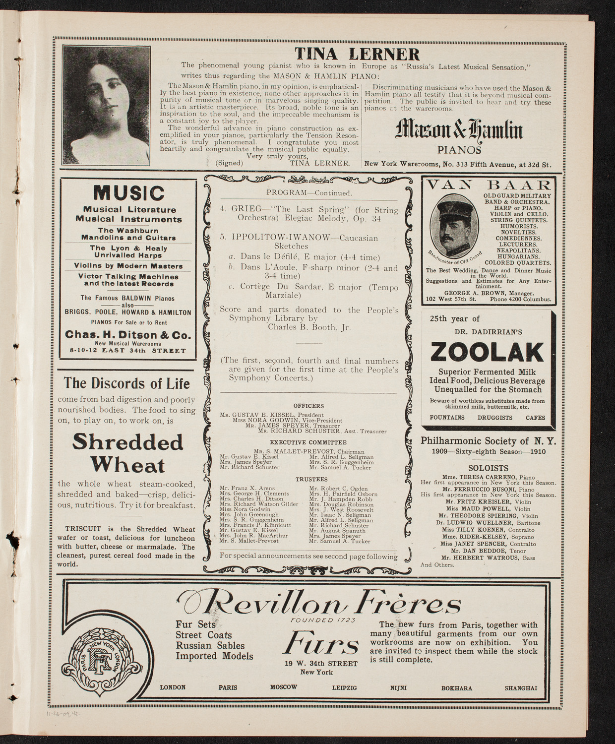 People's Symphony Concert, November 26, 1909, program page 7