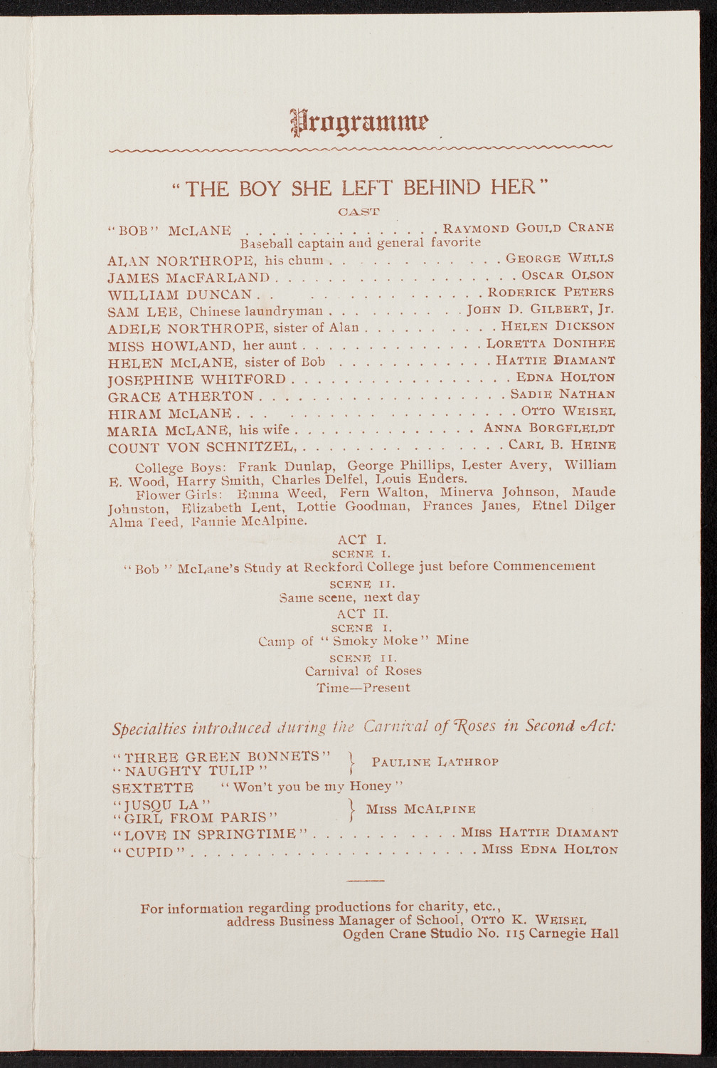 Ogden Crane School of American Opera, May 27, 1907, program page 3