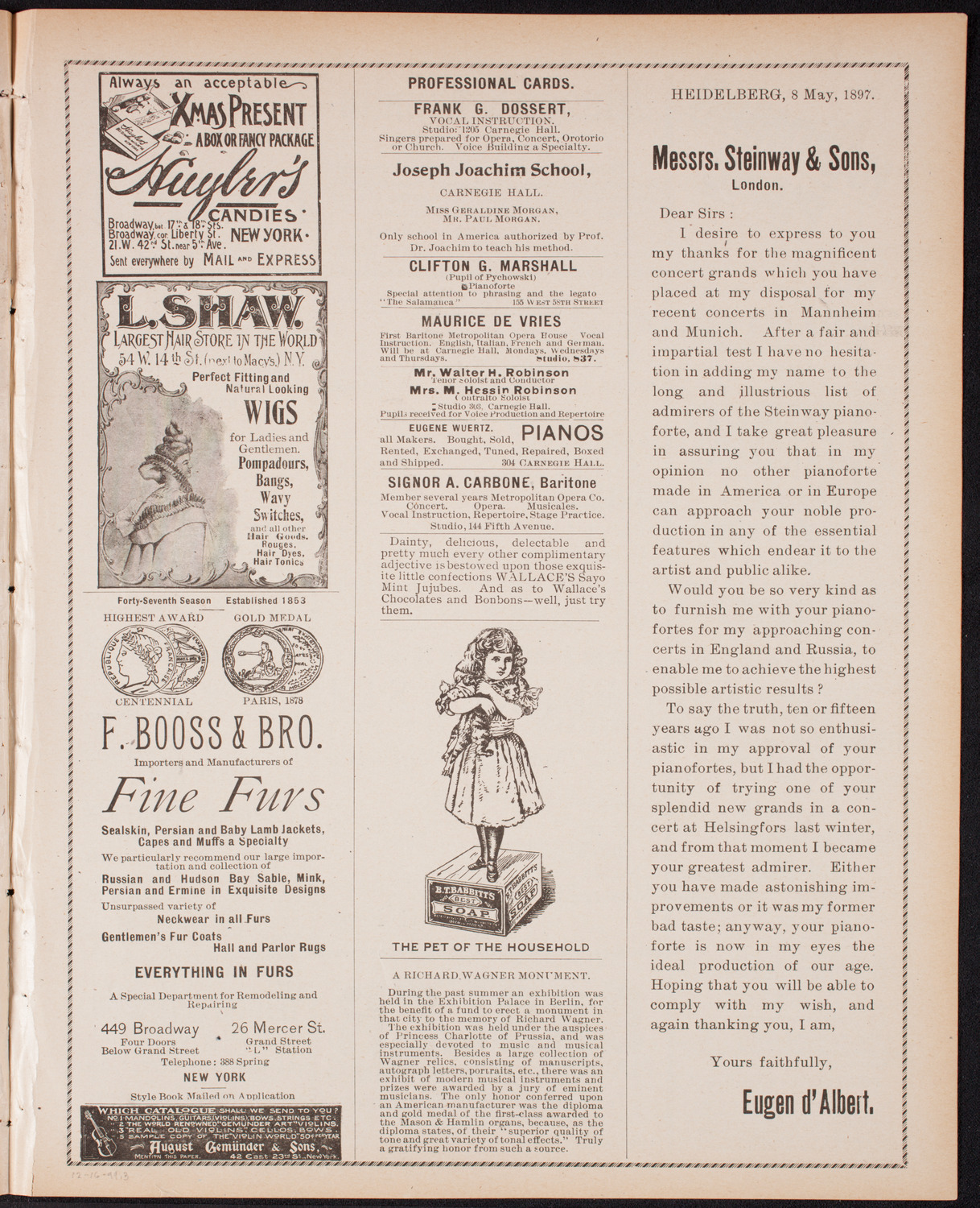 Ignacy Jan Paderewski, Piano, December 16, 1899, program page 5