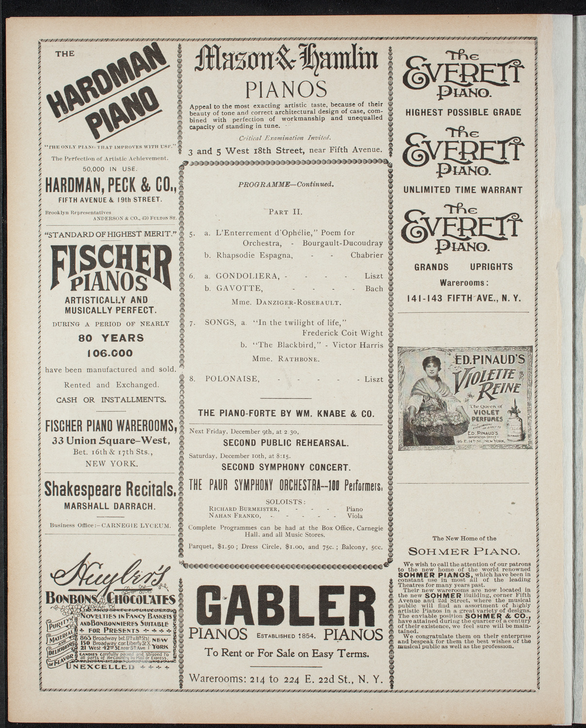 Paur Symphony Orchestra - Sunday Night Popular Concert, December 4, 1898, program page 6