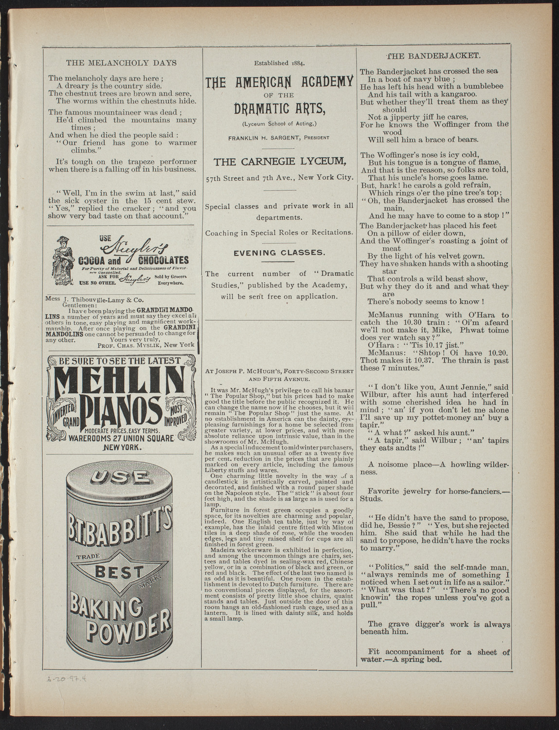 Saturday Morning Conferences on Comparative Literature, March 20, 1897, program page 7