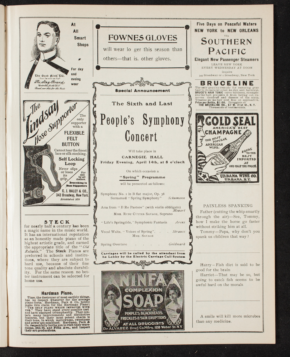 Eugène Ysaÿe, Violin, Anton Hekking, Cello, and Jose Vianna da Motta, Piano with Rosa Zamels, Violin, April 5, 1905, program page 9