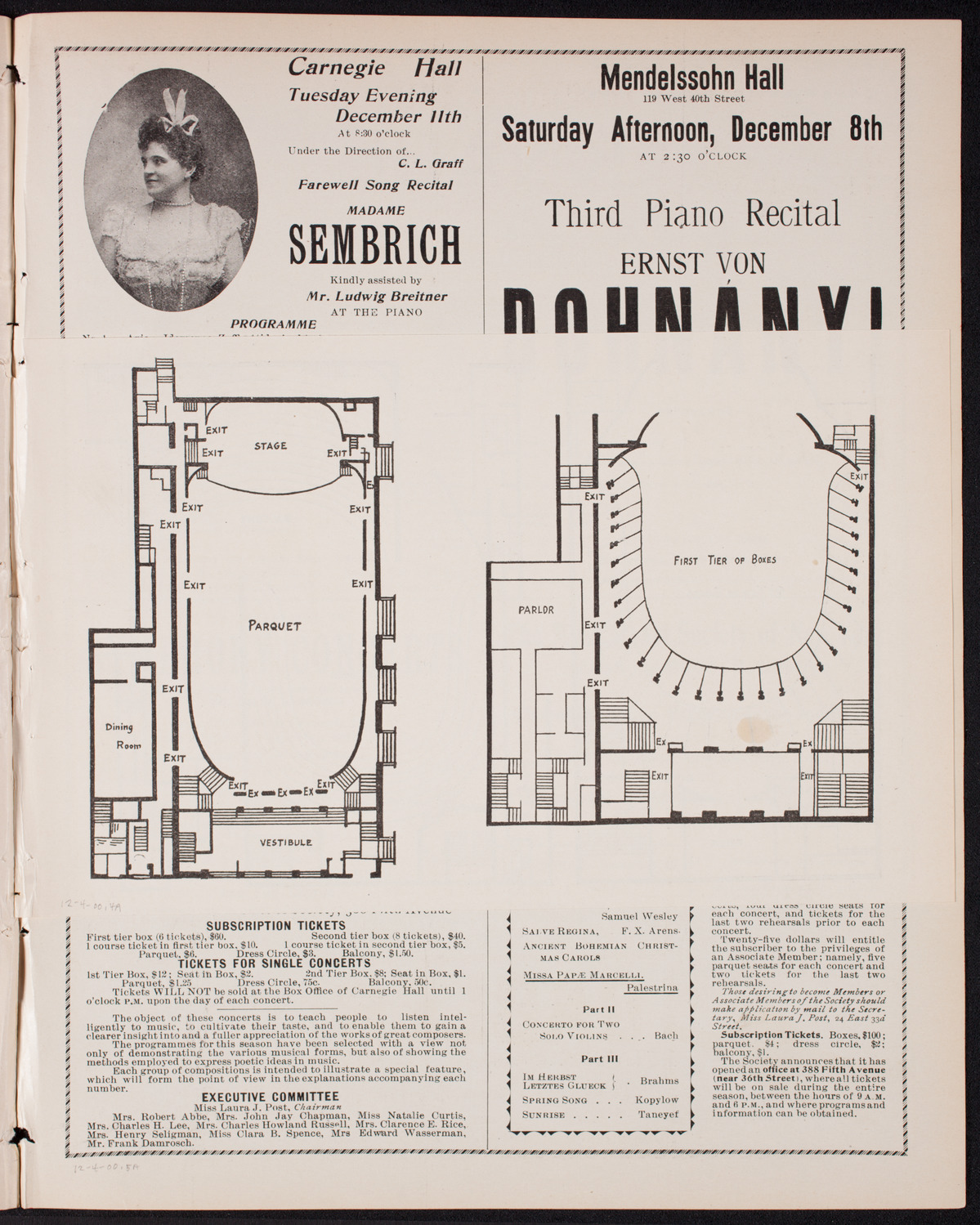Marcella Sembrich, Soprano, December 4, 1900, program page 7