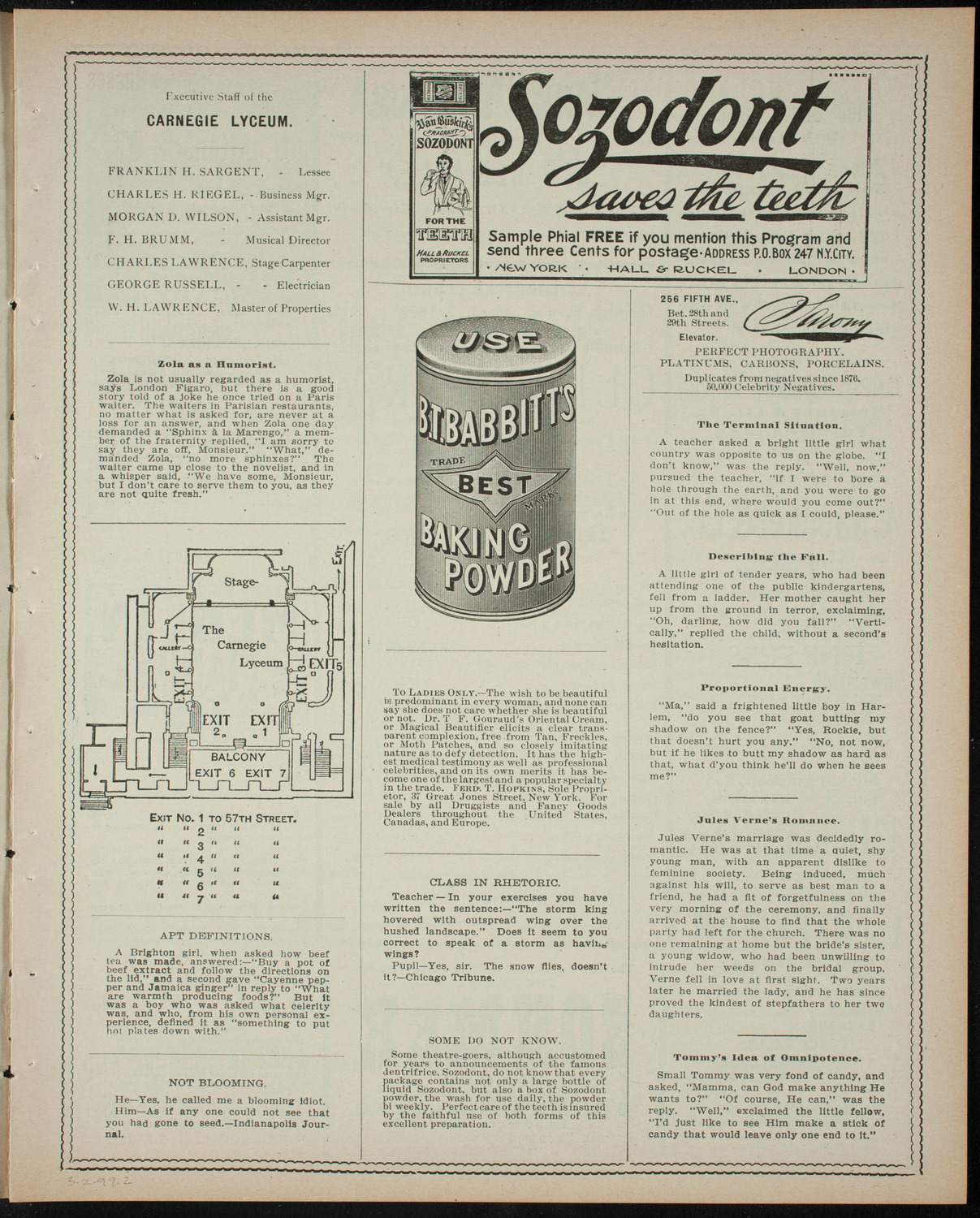 Columbia University Musical Society, March 2, 1899, program page 3