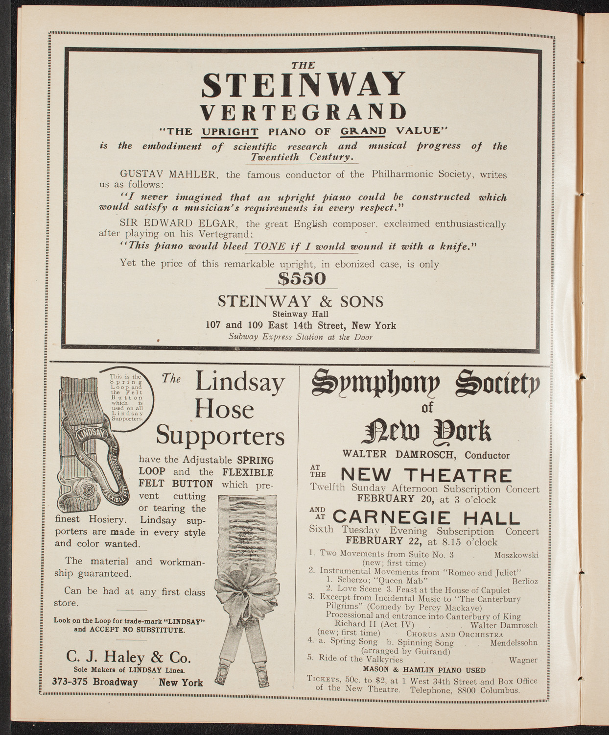 New York Philharmonic, February 13, 1910, program page 4