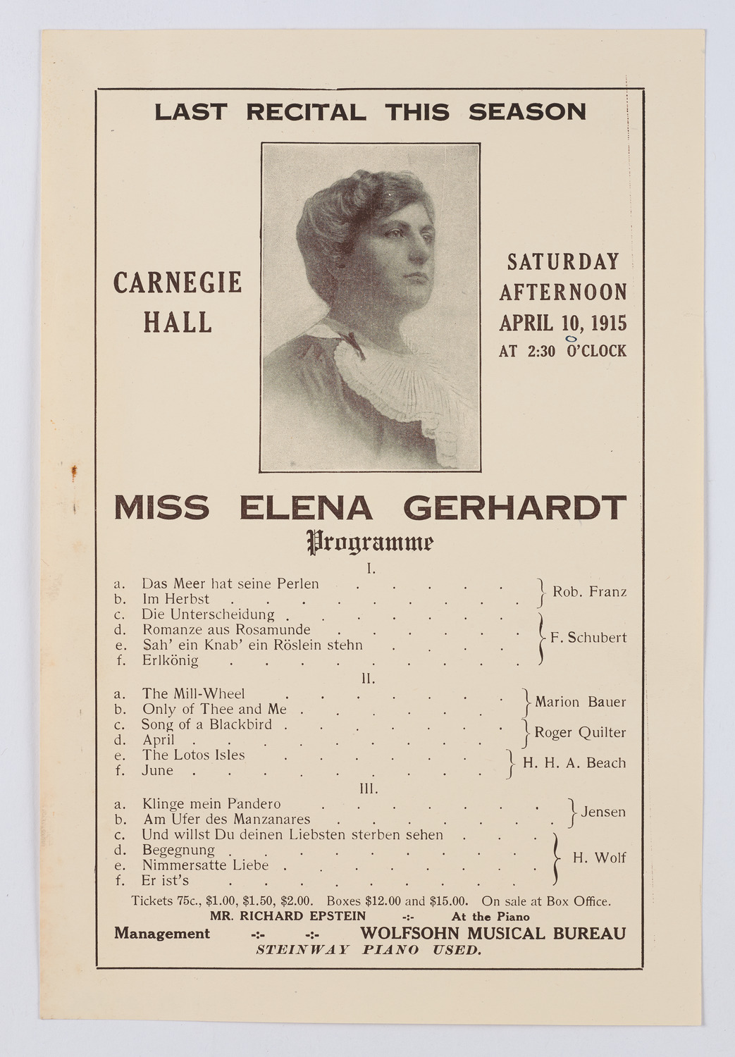 Elena Gerhardt, April 10, 1915