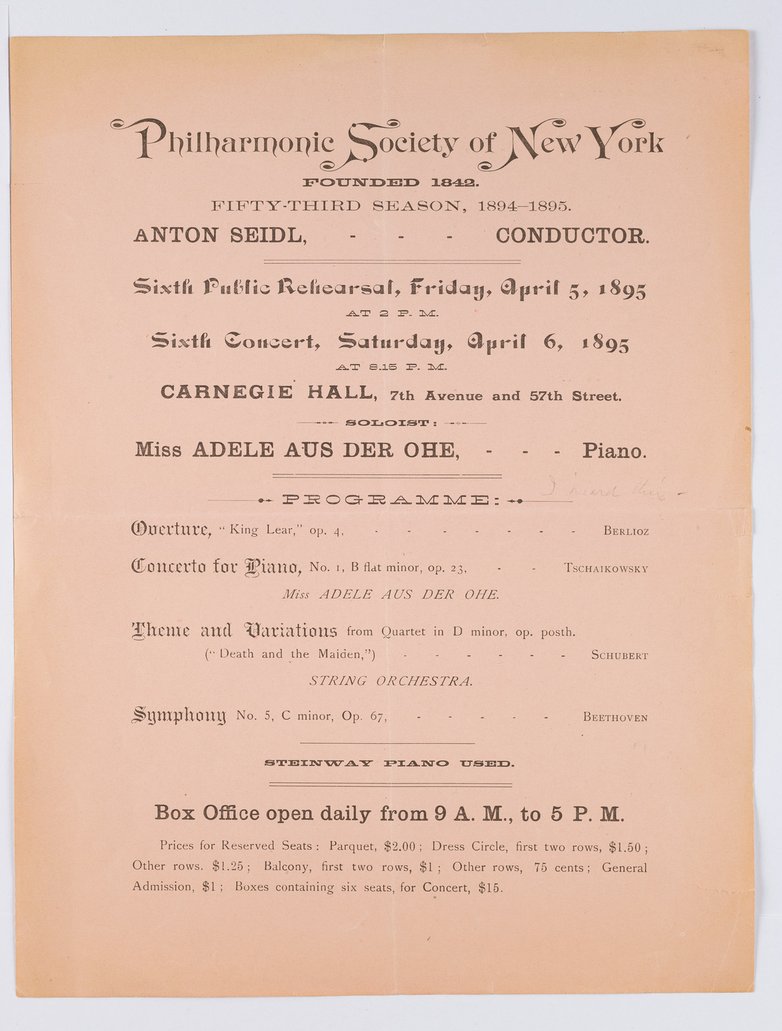 New York Philharmonic, April 1895