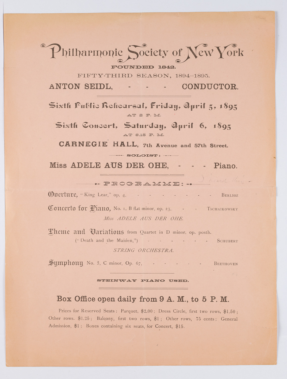 New York Philharmonic, April 1895