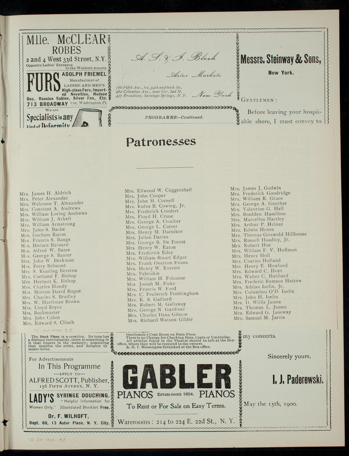 Columbia Sophomore Dramatic Society, December 20, 1900, program page 3