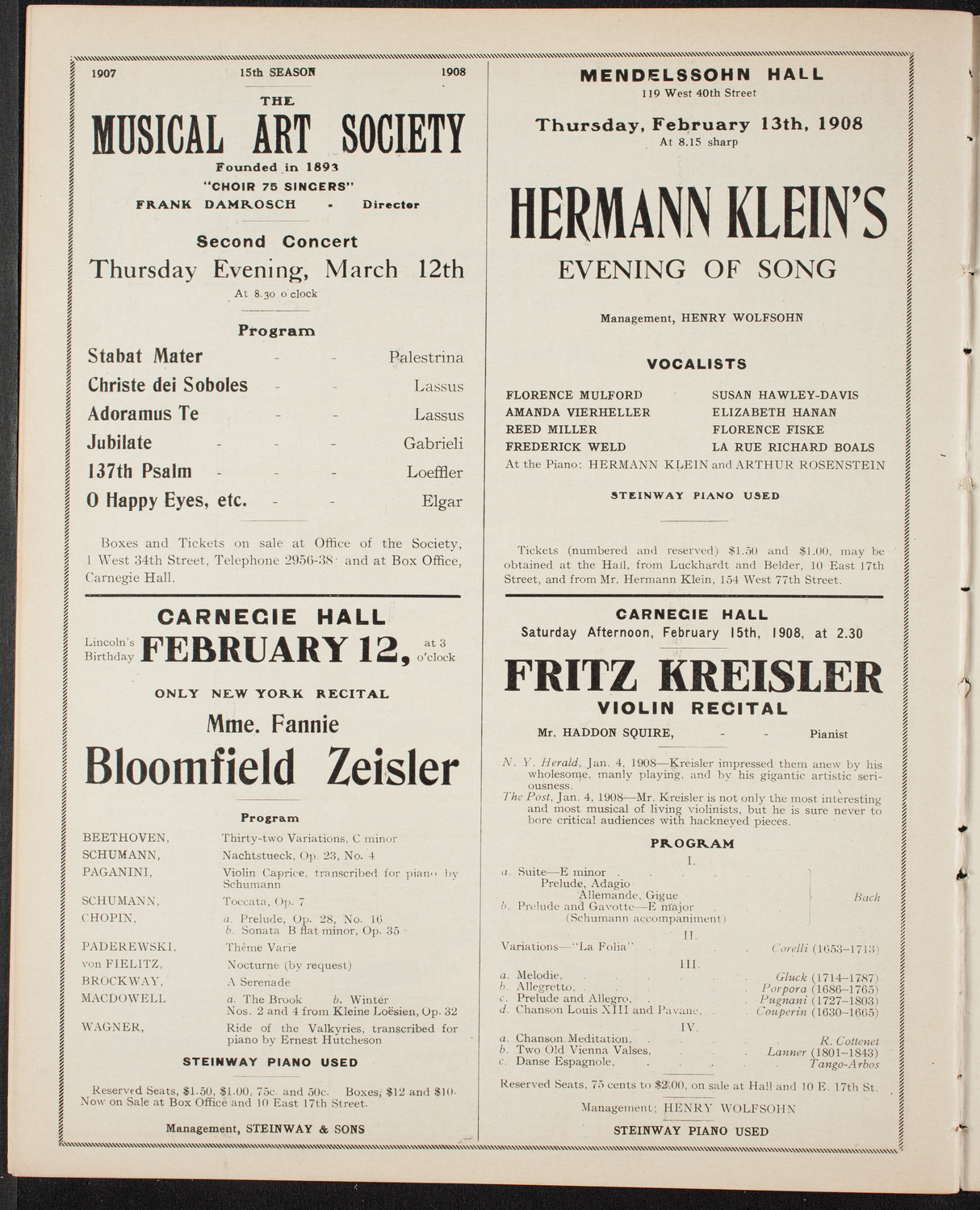 New York Symphony Orchestra, February 2, 1908, program page 10