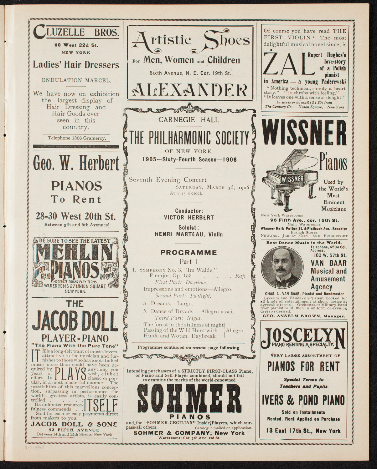 New York Philharmonic, March 3, 1906, program page 5