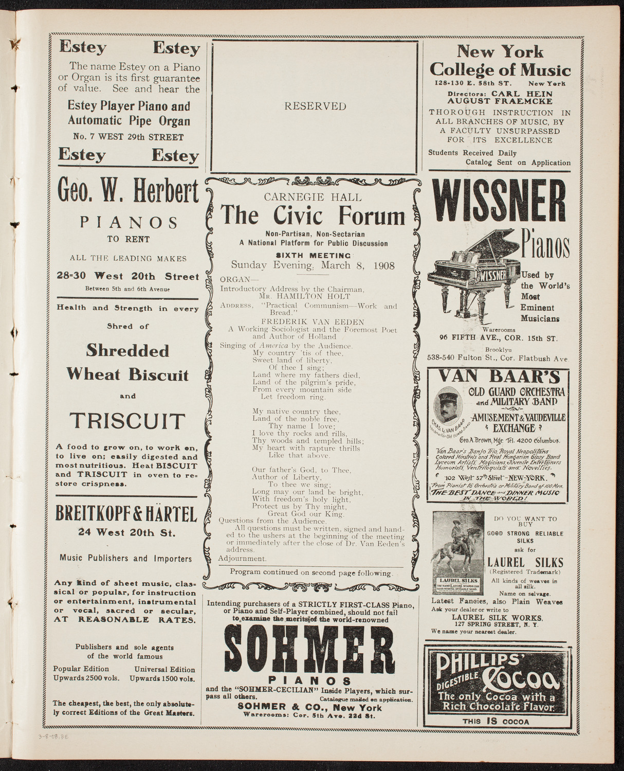 The Civic Forum, March 8, 1908, program page 5