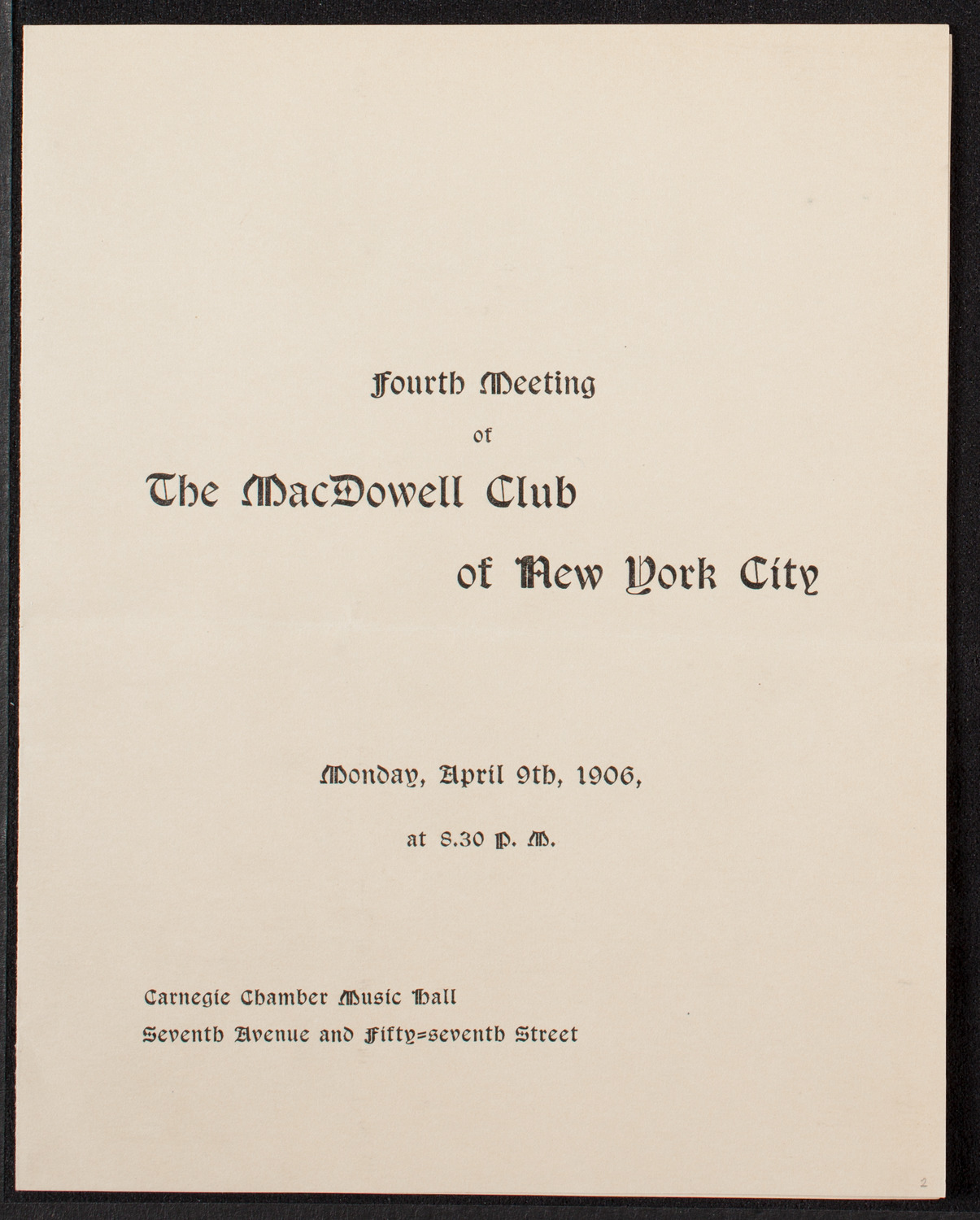 MacDowell Club of New York City, April 9, 1906, program page 1