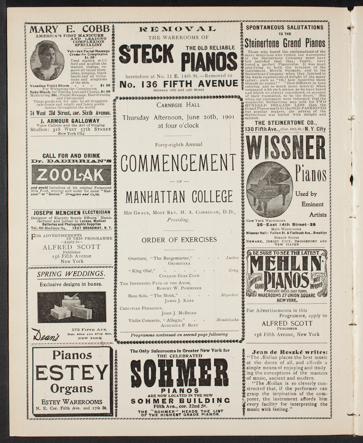 Graduation: Manhattan College, June 20, 1901, program page 4