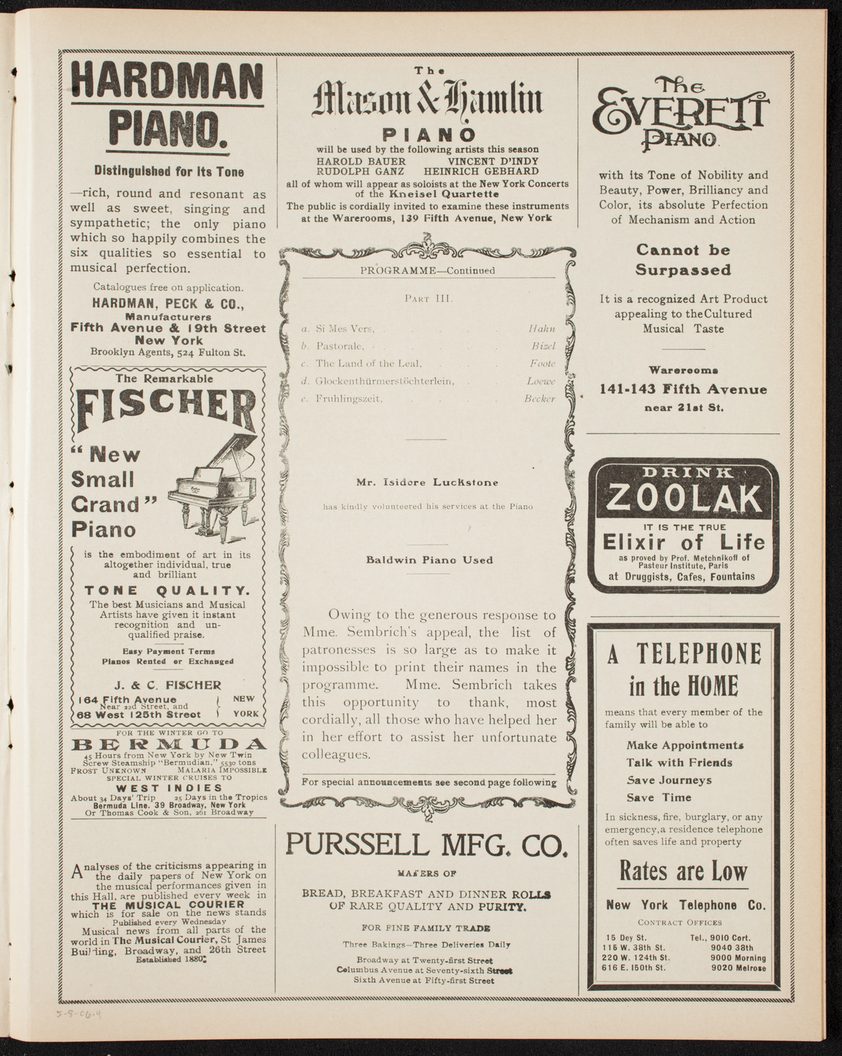 Marcella Sembrich, Soprano, May 8, 1906, program page 7