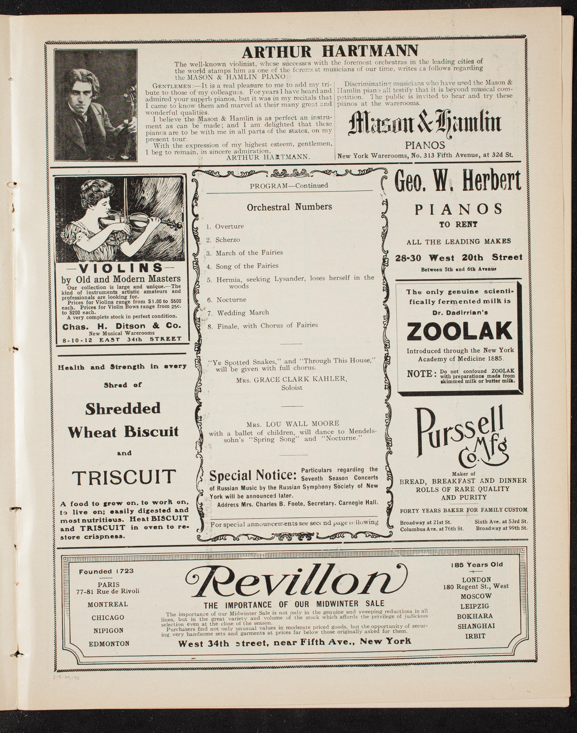 Russian Symphony Society of New York and The Ben Greet Players, February 11, 1909, program page 7