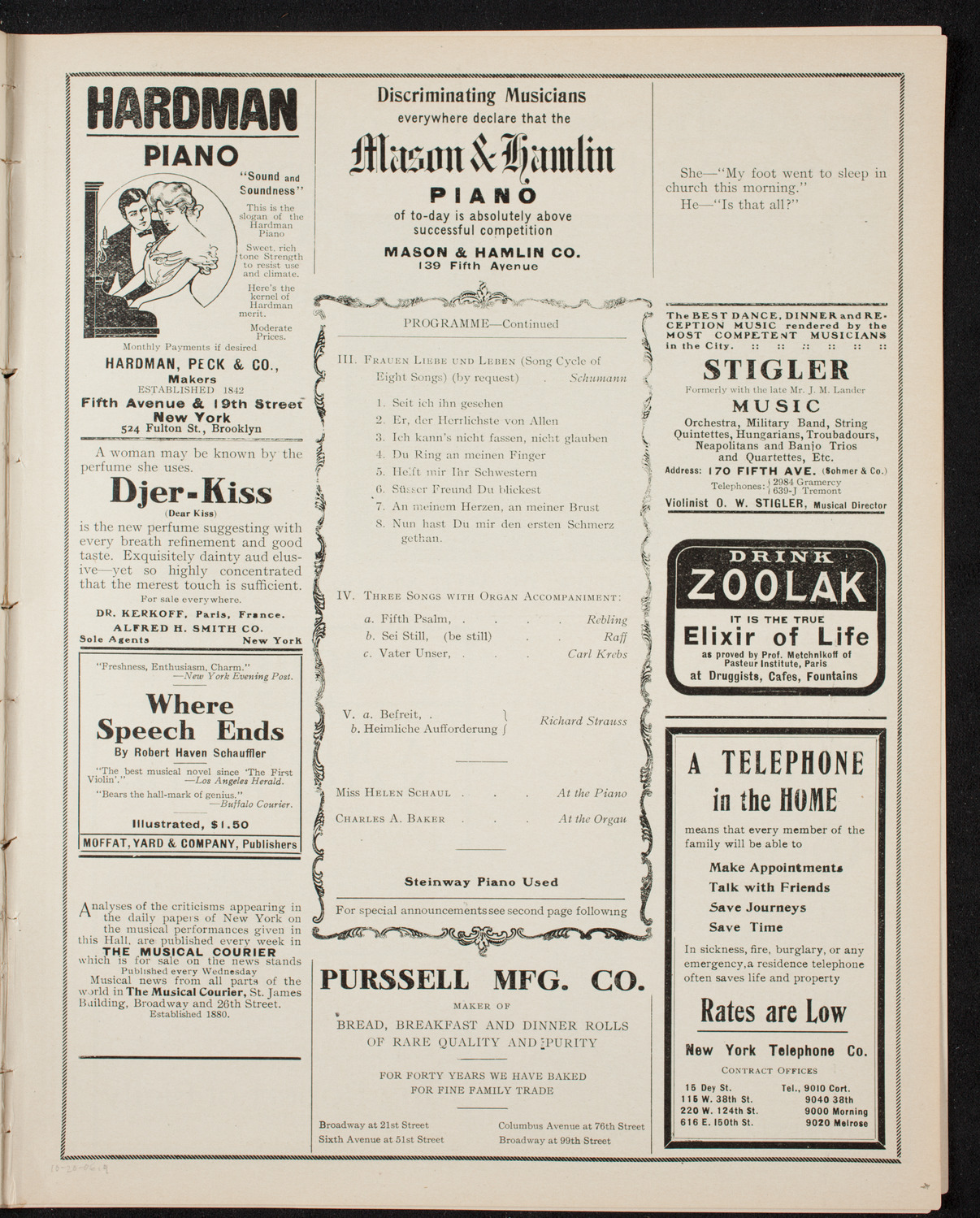 Ernestine Schumann-Heink, Mezzo-Soprano, October 20, 1906, program page 7