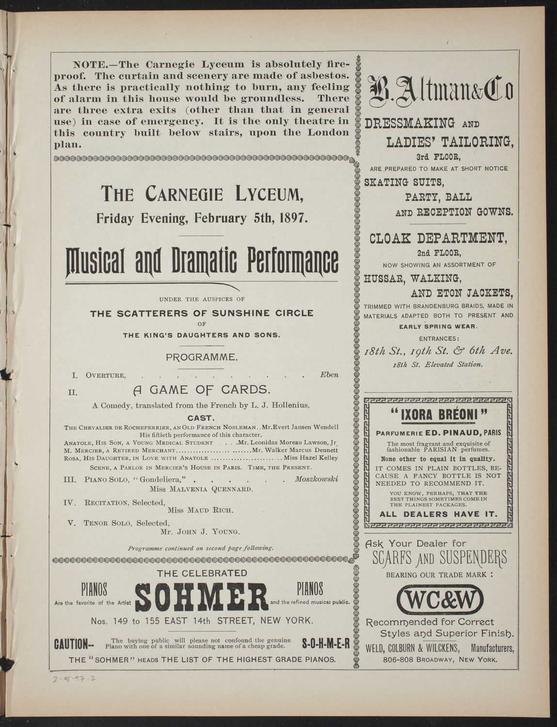 Musical and Dramatic Performance, February 5, 1897, program page 3