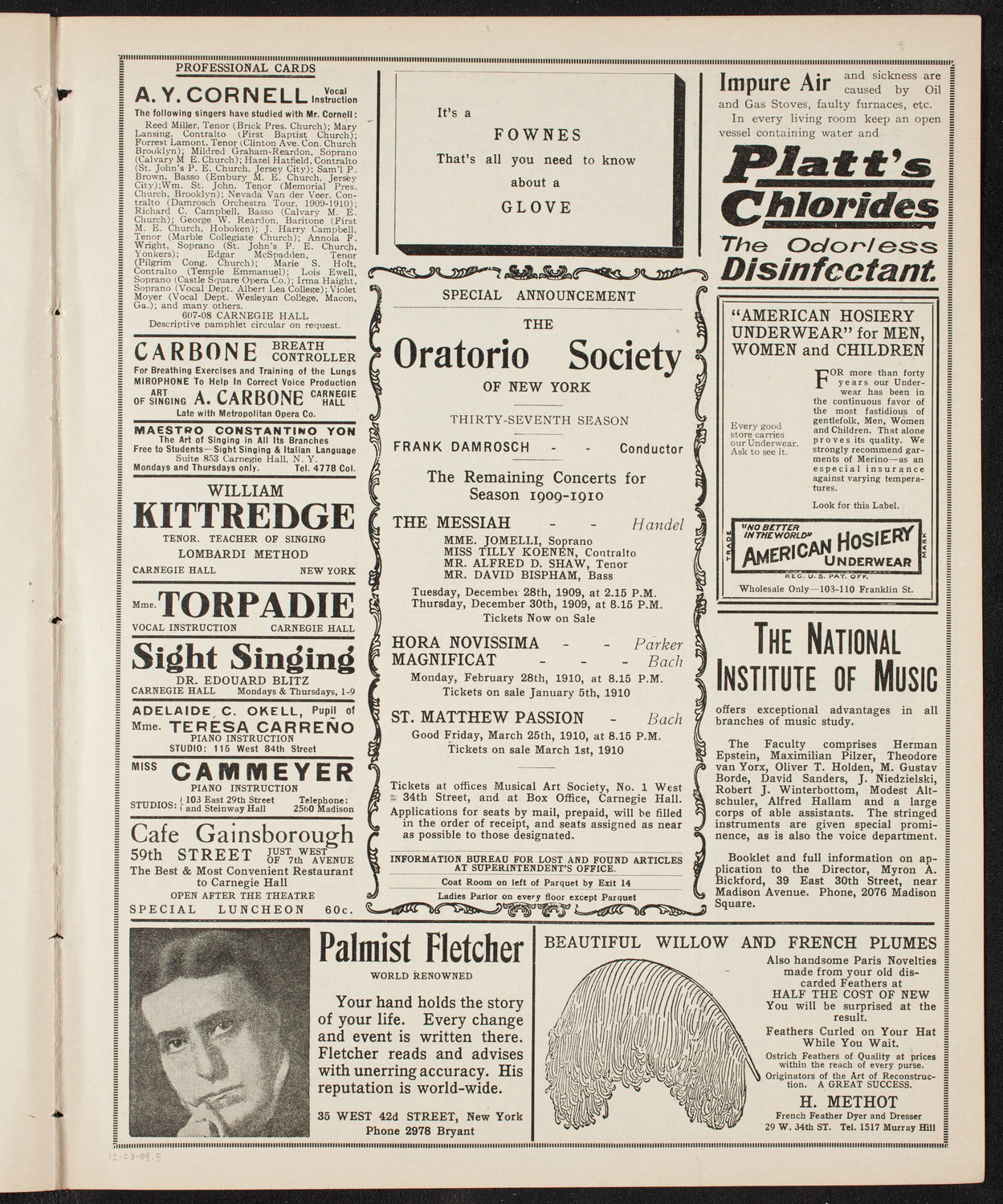 Musical Art Society of New York, December 23, 1909, program page 9