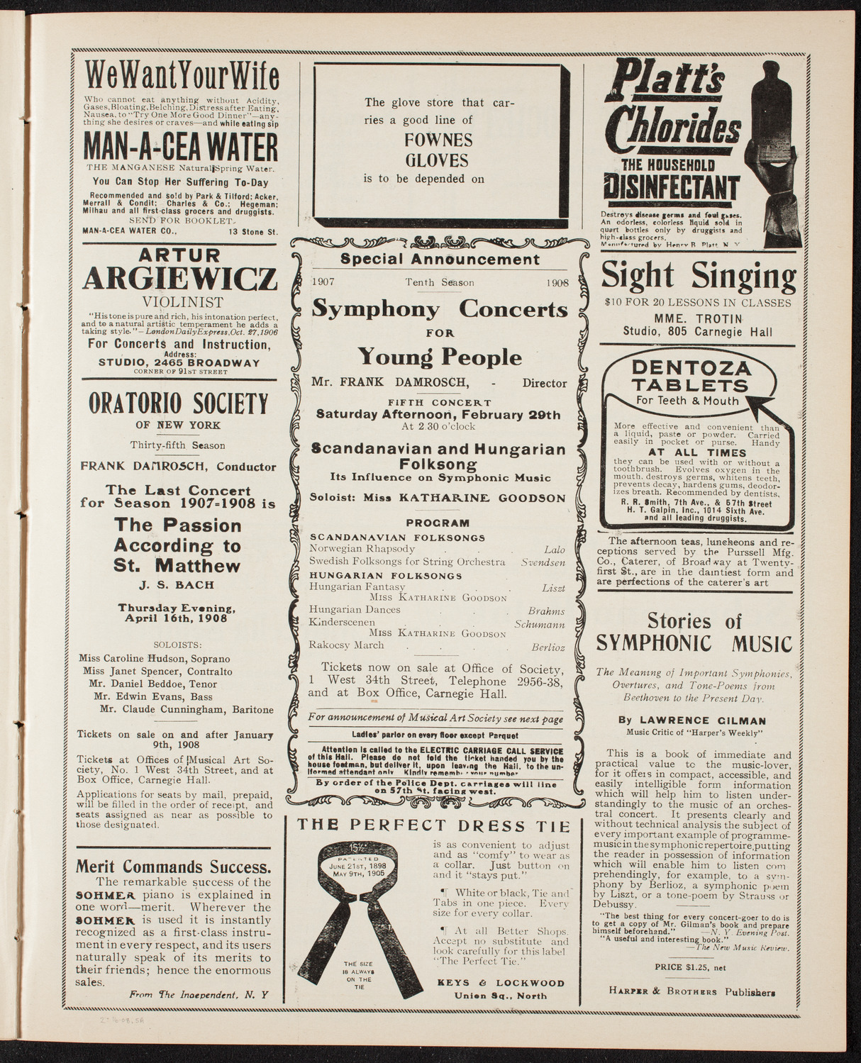 New York Symphony Orchestra, February 16, 1908, program page 9