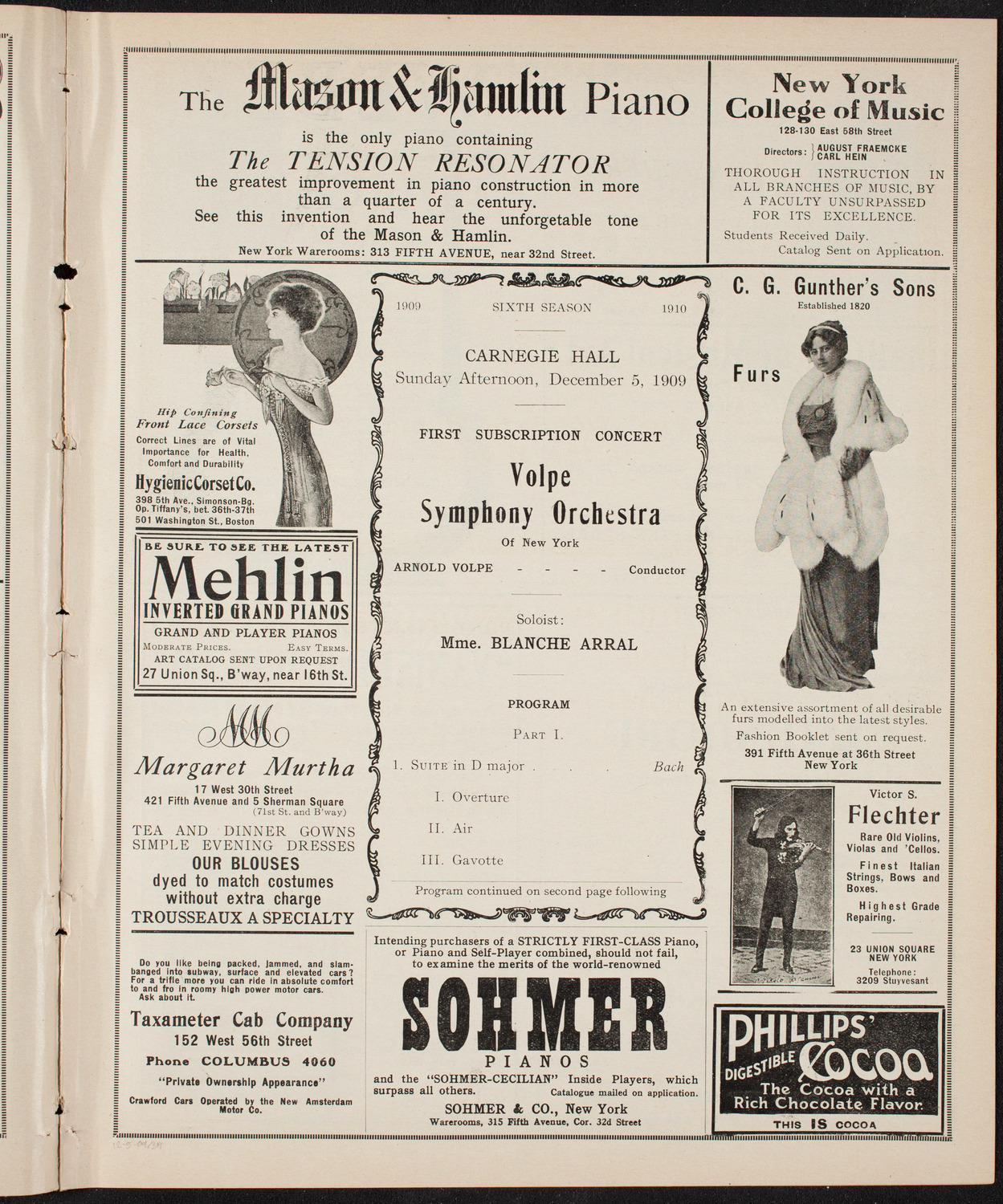 Volpe Symphony Society of New York, December 5, 1909, program page 5