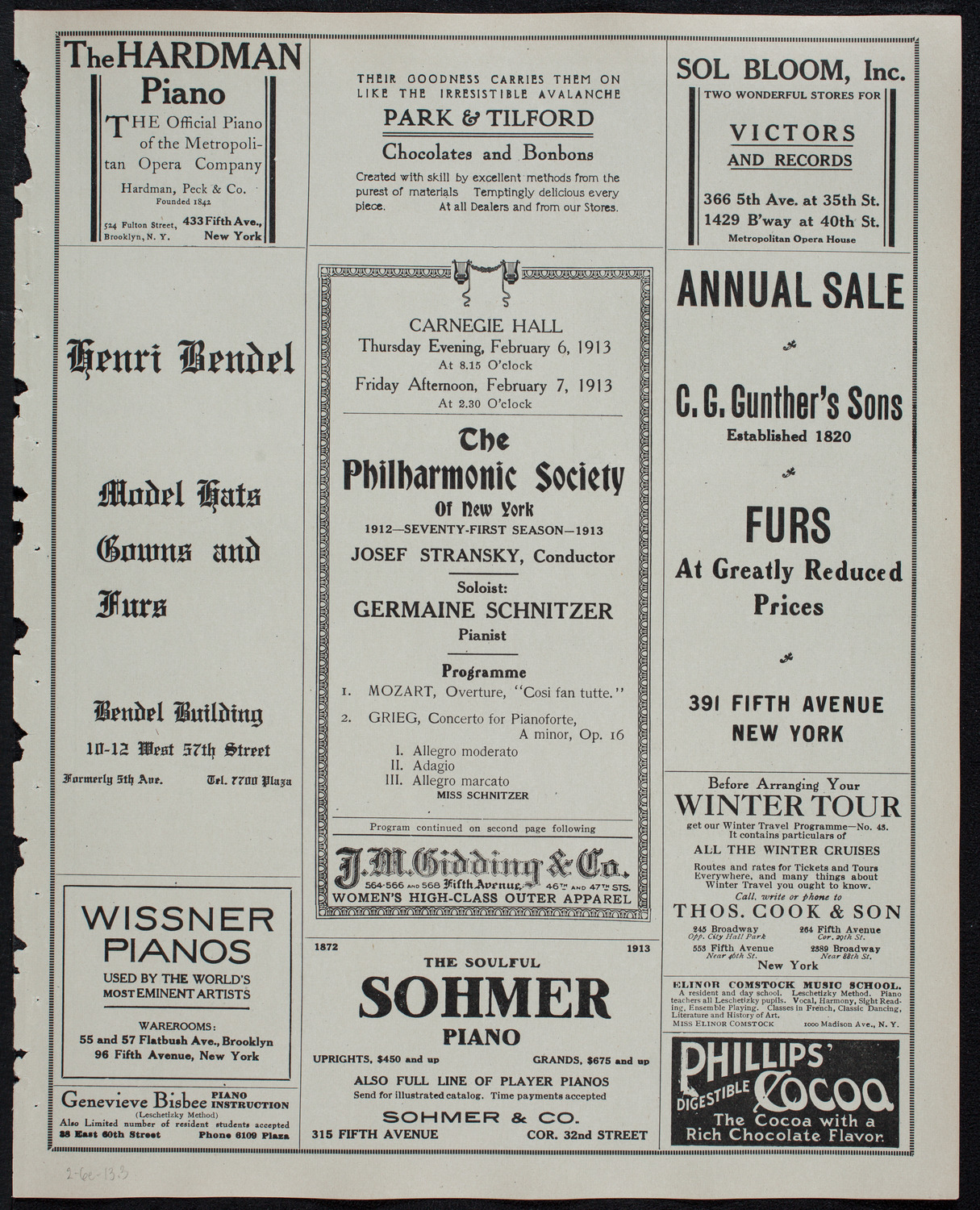 New York Philharmonic, February 6, 1913, program page 5