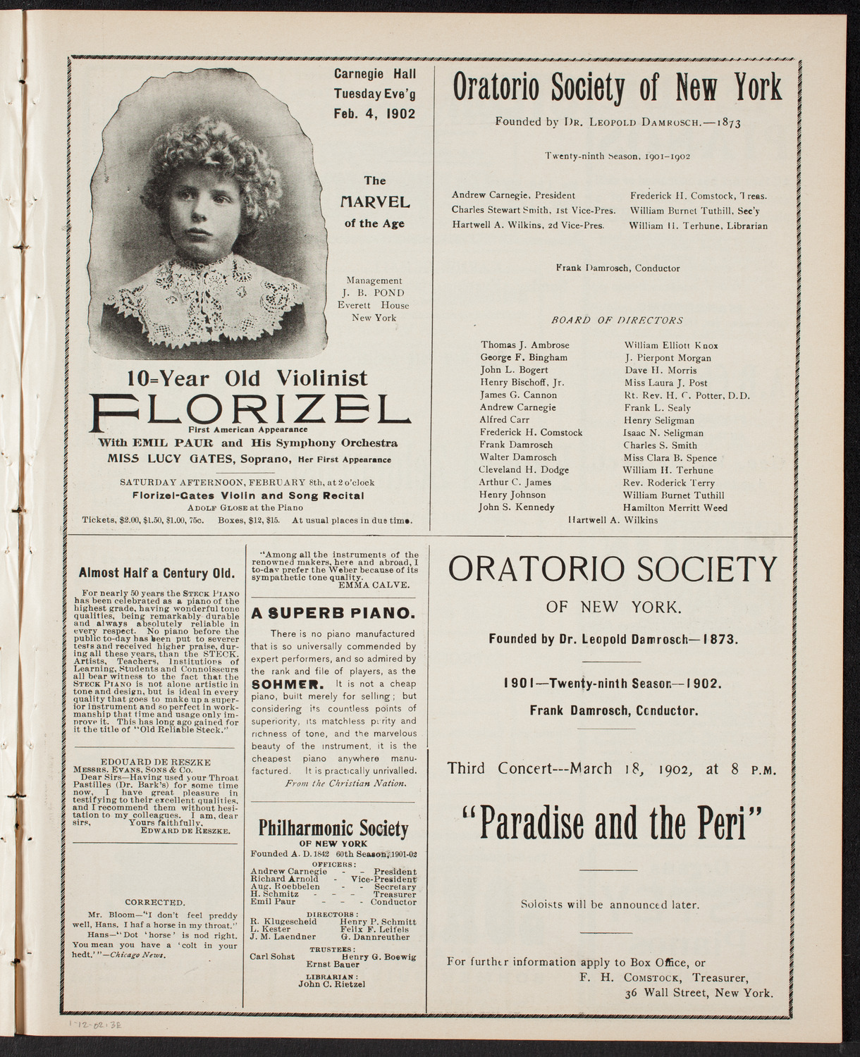 Eduard Zeldenrust, Piano, January 12, 1902, program page 5