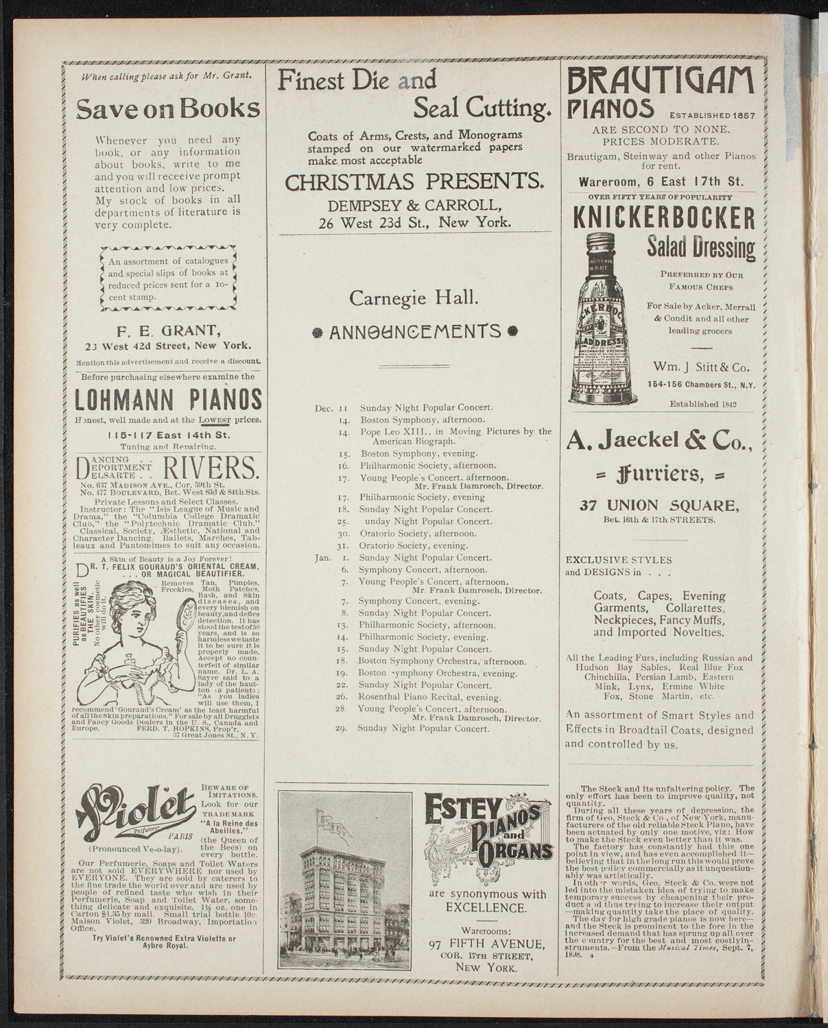 Paur Symphony Orchestra, December 10, 1898, program page 2