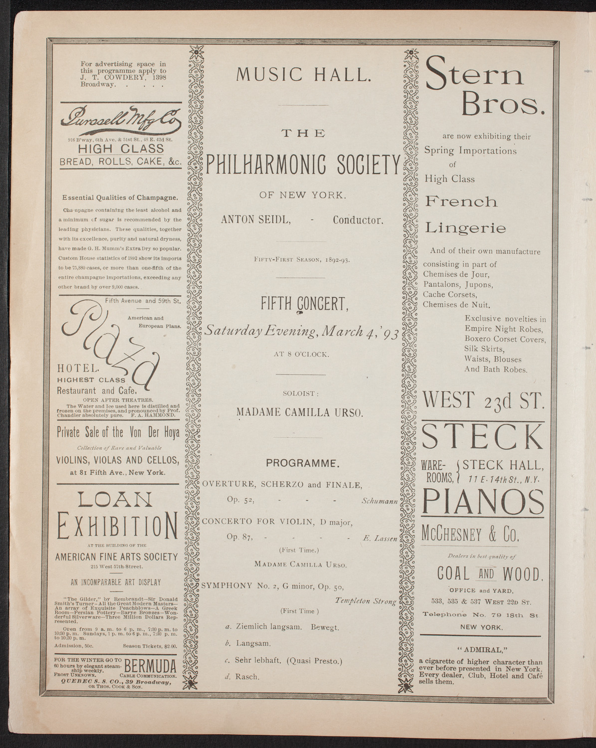 New York Philharmonic, March 4, 1893, program page 4