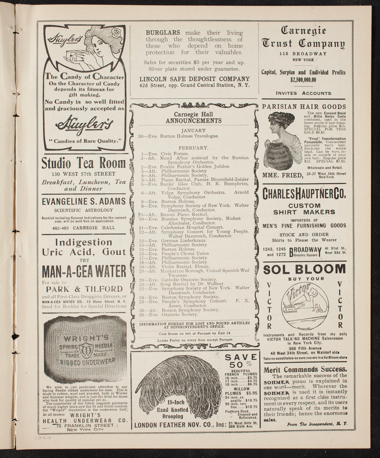 New York Philharmonic, January 30, 1910, program page 3