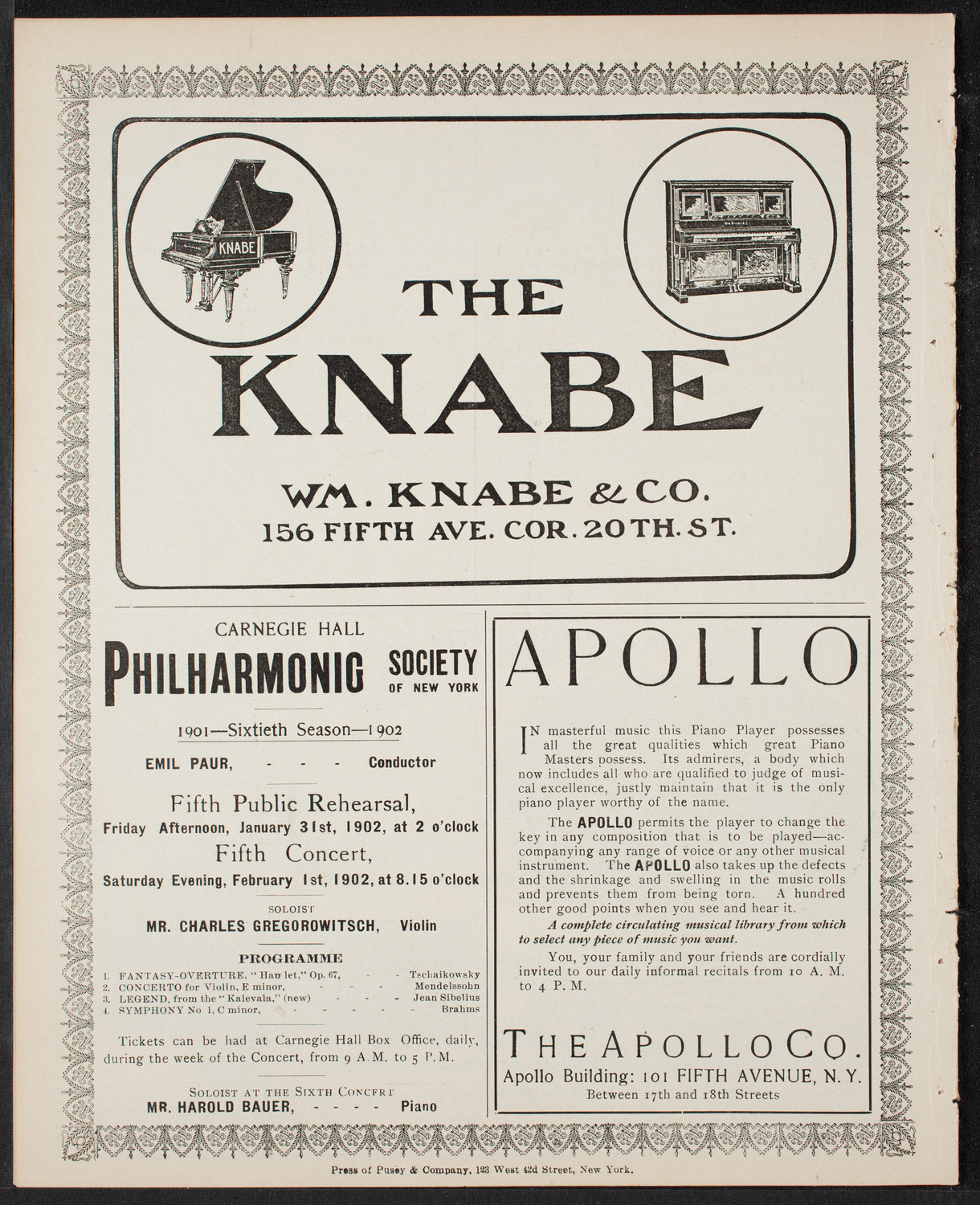 Eduard Zeldenrust, Piano, January 12, 1902, program page 10