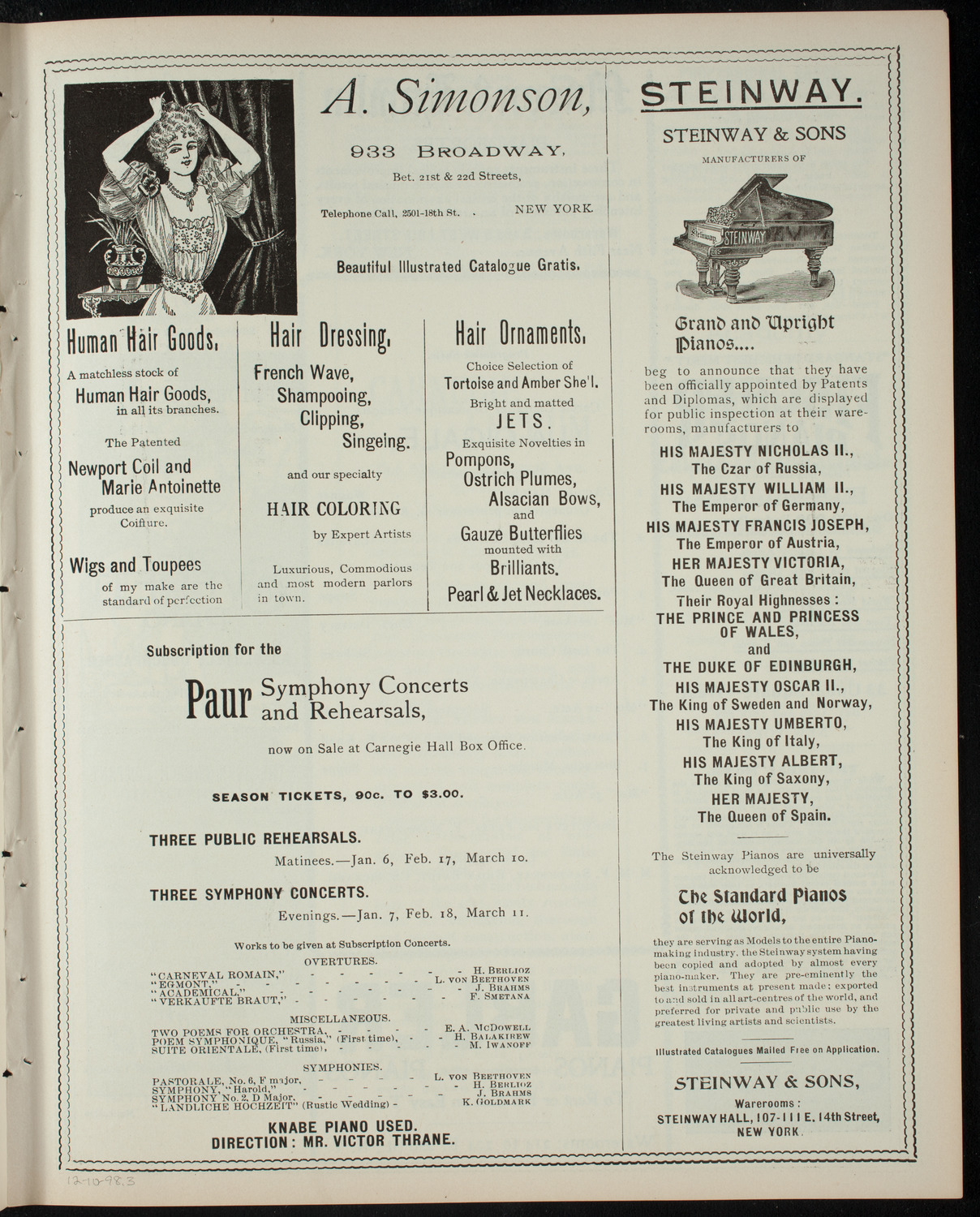 Cercle Choral et Dramatique Francais "La Cigale", December 10, 1898, program page 5