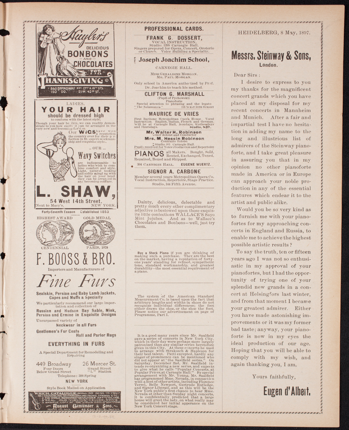 Saalfield Concert, December 2, 1899, program page 5