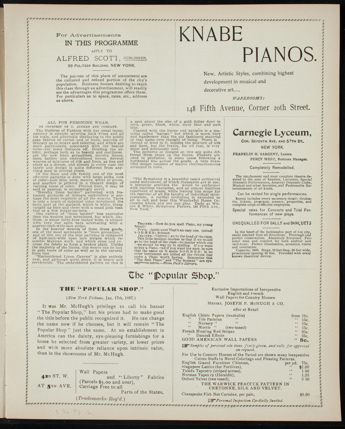 Oratorio Society of New York, March 26, 1897, program page 3
