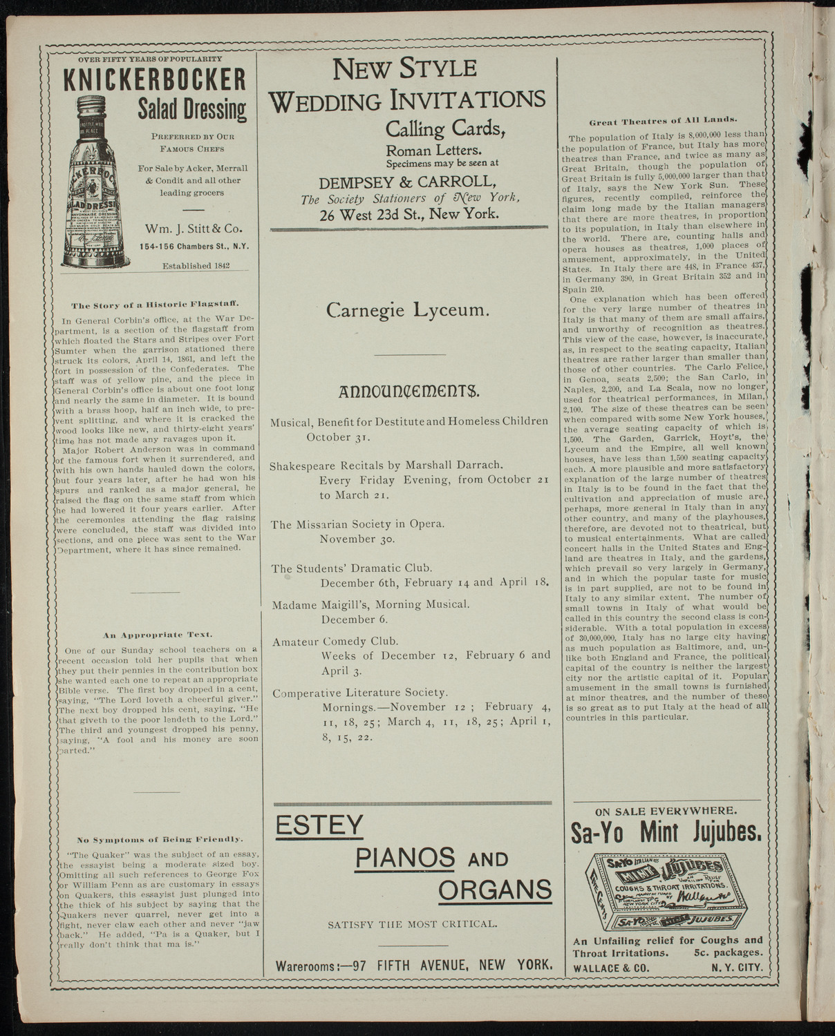 Shakespeare Recital by Marshall Darrach, October 21, 1898, program page 2