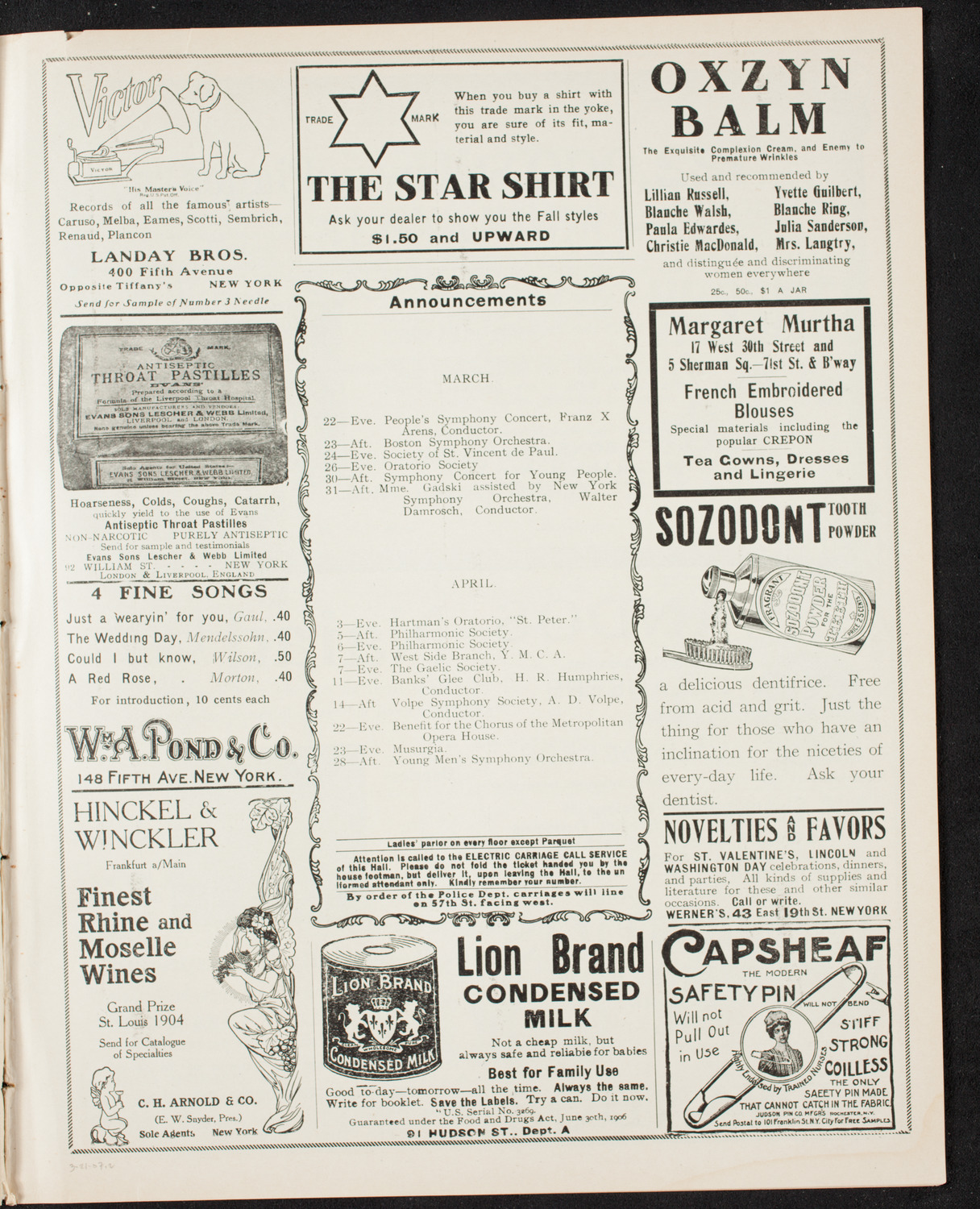 Boston Symphony Orchestra, March 21, 1907, program page 3